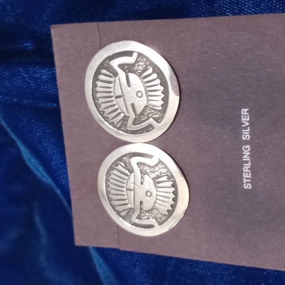 Vintage Native Style Mask Headdress Kachina Sterling Silver Post Earrings 1990's - Picture 6 of 9